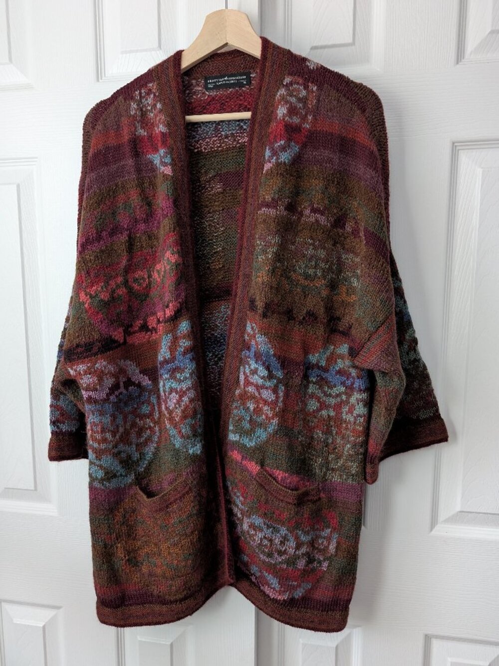 Peruvian Connection Kaffe Fassett Alpaca Handknit Open Cardigan Brown, XL boho - Picture 2 of 16